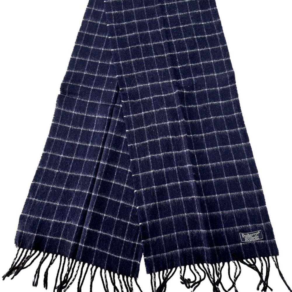 Burberrys Classic Check Scarf Black 100% Cashmere Unisex Scarf Made In England